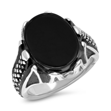 Steel Dragon Scales Onyx Ring (Size 9)