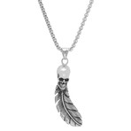 Stainless Steel Skull + Feather Pendant