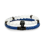 Braided Leather Bracelets + Steel Skull // Set Of 2