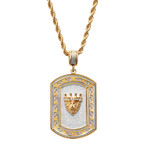 Gold Plated Blast Lion Dog Tag Pendant + Greek Key Accent