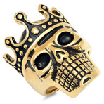 18K Gold Plated Skull With Crown Ring (Size 9)