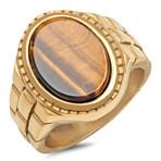 Gold Plated Tiger Eye Ring (Size 9)