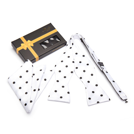 Bow Tie And Hanky Set // Black + White Polka Dots