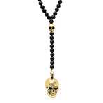 Black Lava Beaded + Gold Skull Necklace