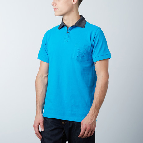 Men's Polo Shirt // Blue + Pink (S)