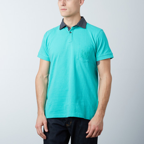 Men's Polo Shirt // Green + Pink (S)