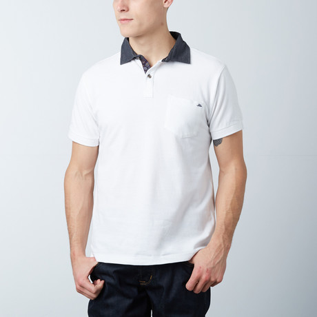 Men's Polo Shirt // White + Blue (2XL)