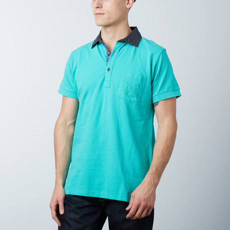 Men's Polo Shirt // Green + Blue (S)