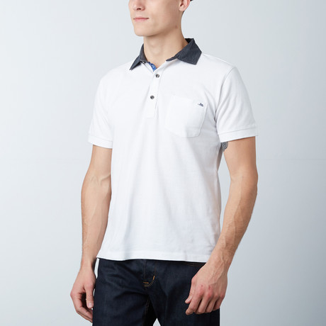 Men's Polo Shirt // White + Blue + Purple (S)
