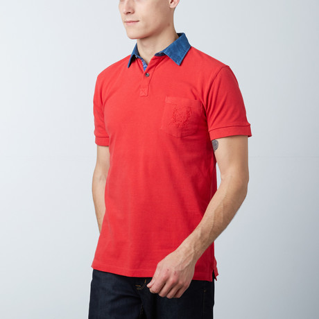 Men's Polo Shirt // Red + Blue (S)