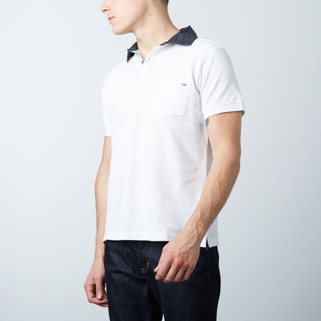 Men's Polo Shirt // White + Blue + Light Blue (S)