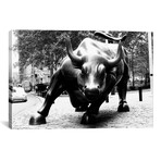Wall Street Bull Black & White // Unknown Artist (26"W x 18"H x 0.75"D)