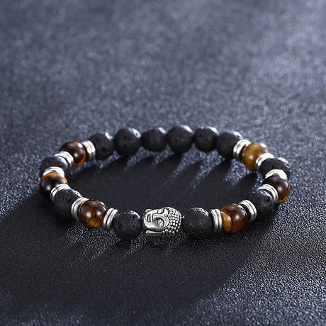 Wood + Volcano Chakra Buddha Bracelet // Silver