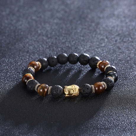 Wood + Volcano Chakra Buddha Bracelet // Gold