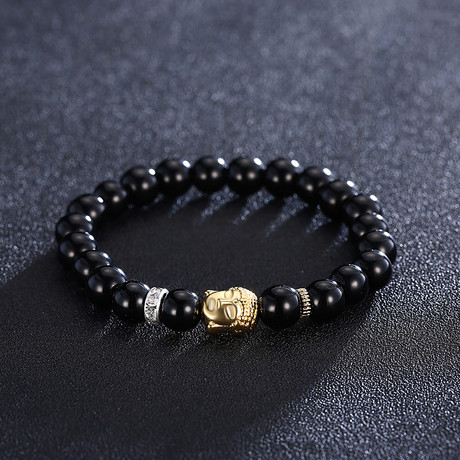 Simple Black Chakra Buddha Bracelet // Gold