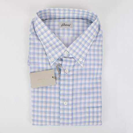 Checked Cotton Slim Fit Shirt // Blue (US: 15R)