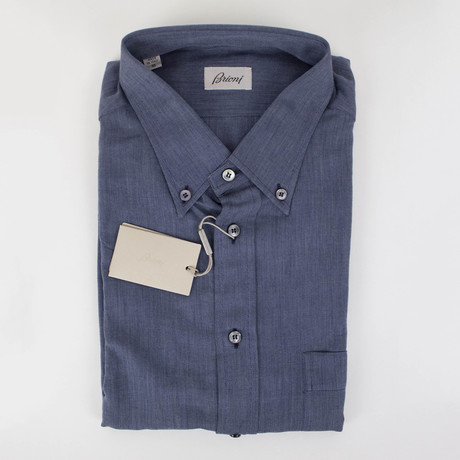 Cotton Blend Slim Fit Casual Shirt // Blue (S)