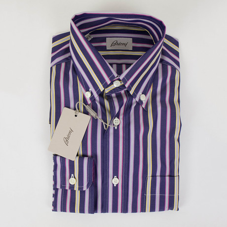 Darnell Striped Cotton Slim Fit Dress Shirt // Purple (S)