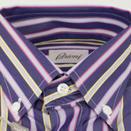 Darnell Striped Cotton Slim Fit Dress Shirt // Purple (S)