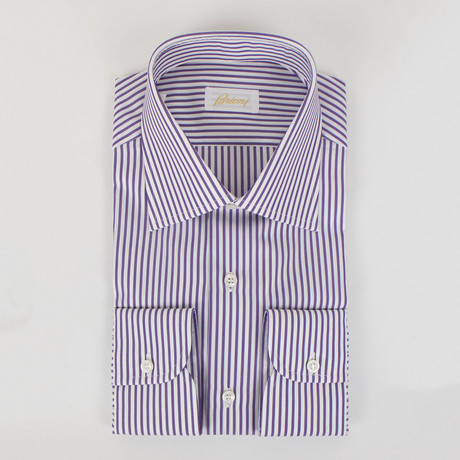 Sincere Striped Cotton Slim Fit Dress Shirt // Purple (US: 15R)