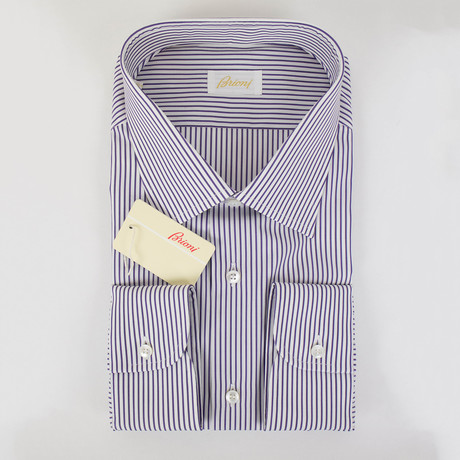 Jalen Striped Cotton Slim Fit Dress Shirt // Purple (US: 15R)