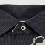 Striped Cotton Slim Fit Dress Shirt // Black (15R)
