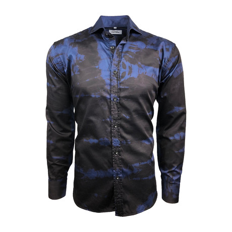 Semi Fitted Hand-Dyed Button Down Shirt // Cobalt Blue + Black (S)