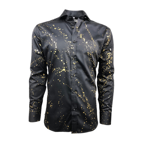 Semi Fitted Hand-Dyed Button Down Shirt // Black Gold Spray (L)