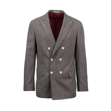 Striped Wool Double Breasted Sport Coat // Brown (Euro: 44)