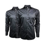 Semi Fitted Button Down Shirt // Black + Black // 2-Pack (L)