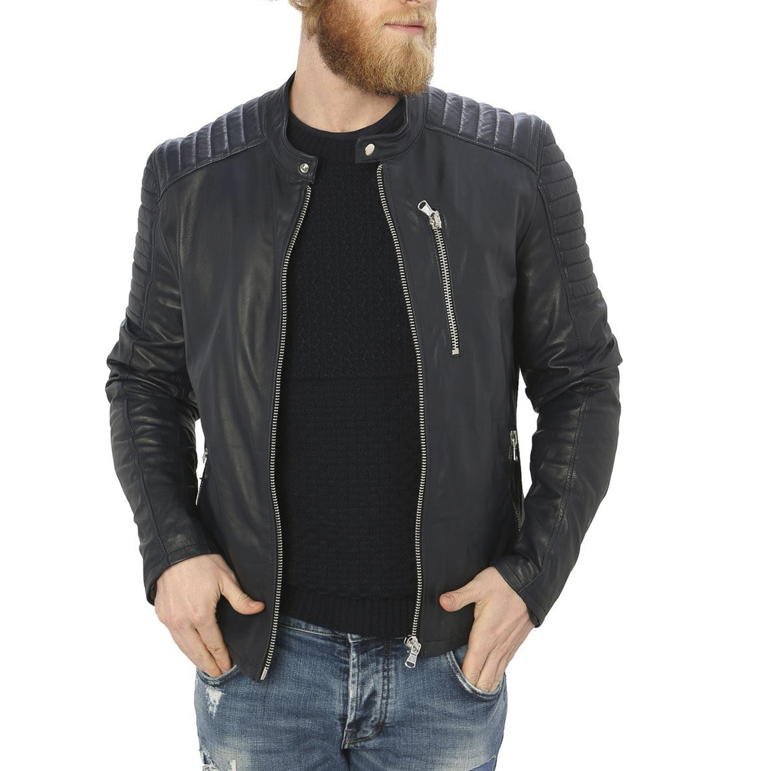 Holden Leather Jacket // Blue (XL) - Chicca Tutto Moda - Touch of Modern