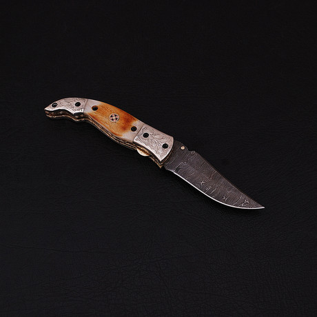 Damascus Liner Lock Folding Knife // 2673