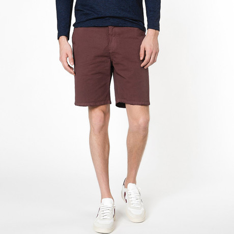 Cotton Blend Distressed Shorts // Burgundy (30WX32L)