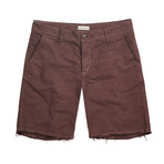 Cotton Blend Distressed Shorts // Burgundy (33WX32L)