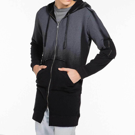 Coated Longline Hooded Cardigan // Black (S)