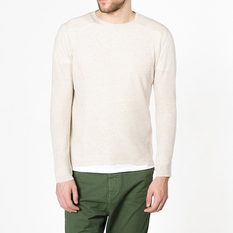 Linen Blend Crew Neck Knitted Sweater // Beige (S)