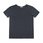 Silk Blend Box Neck T-shirt // Slate Blue (L)