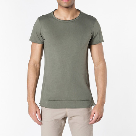 Crew Neck Raw Edged Organic Cotton T-shirt // Khaki (S)