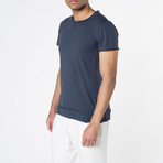 Crew Neck Raw Edged Organic Cotton T-shirt // Meteor Blue (L)