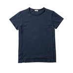 Crew Neck Raw Edged Organic Cotton T-shirt // Meteor Blue (L)