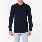 Henley Long Sleeve Cotton Slub Tee Navy // Blue (S)