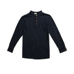 Henley Long Sleeve Cotton Slub Tee Navy // Blue (S)