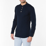 Henley Long Sleeve Cotton Slub Tee Navy // Blue (S)