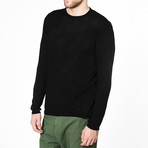 Linen Blend Crew Neck Knitted Sweater // Black (L)