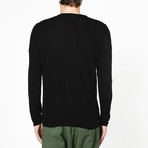 Linen Blend Crew Neck Knitted Sweater // Black (L)