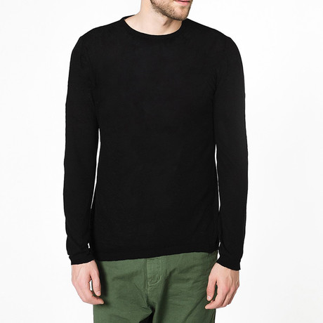 Linen Blend Crew Neck Knitted Sweater // Black (S)