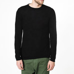 Linen Blend Crew Neck Knitted Sweater // Black (L)