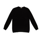 Linen Blend Crew Neck Knitted Sweater // Black (L)