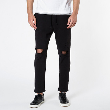 Slim Fit Destroyed Cotton Sweatpants // Black (S)