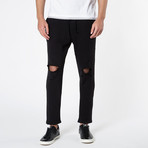 Slim Fit Destroyed Cotton Sweatpants // Black (L)